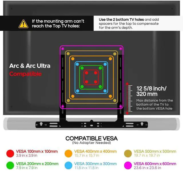 Alt view image 3 of 5 - Sound bass Arc TV Mount, Black, Compatible with Sonos Arc Soundbar and Ultra Version, Mounting Bracket for TV, Hardware Kit Included, Designed in the UK