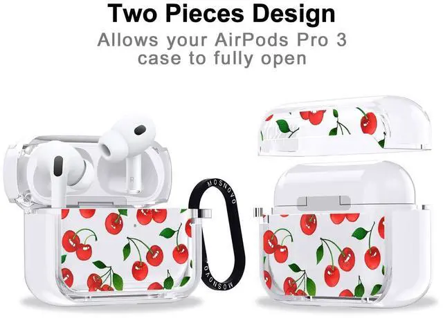 Alt view image 2 of 5 - MOSNOVO for AirPods Pro 3 Case, Protective Clear Case with Shockproof Dual Layer Hard Luxe Metal Ring Designed for AirPods Pro 3 Generation - Cute Cherry