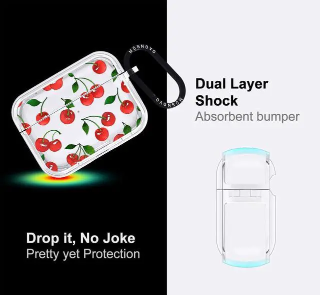 Alt view image 4 of 5 - MOSNOVO for AirPods Pro 3 Case, Protective Clear Case with Shockproof Dual Layer Hard Luxe Metal Ring Designed for AirPods Pro 3 Generation - Cute Cherry
