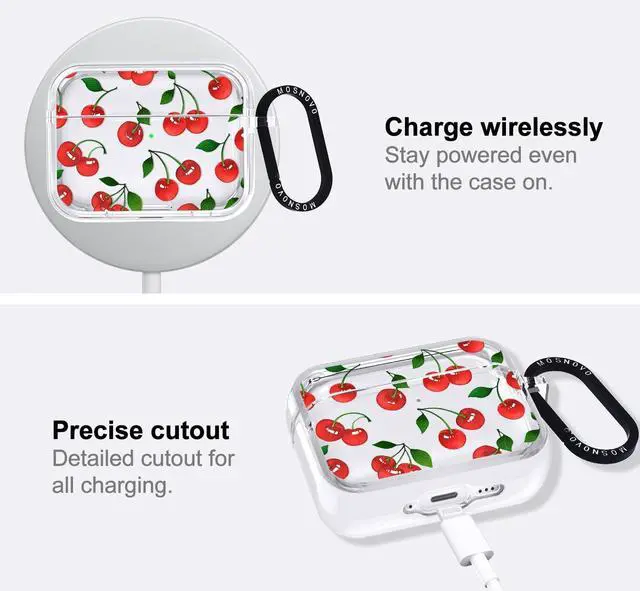Alt view image 5 of 5 - MOSNOVO for AirPods Pro 3 Case, Protective Clear Case with Shockproof Dual Layer Hard Luxe Metal Ring Designed for AirPods Pro 3 Generation - Cute Cherry