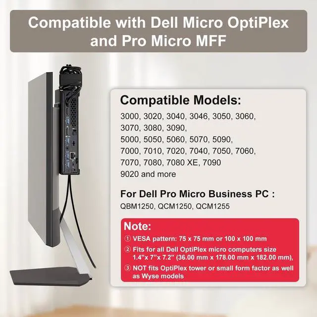 Alt view image 3 of 5 - Mini PC Mount for Dell Micro Mount,Wall VESA and Under Desk Mount for Dell OptiPlex Micro Form Factor, Monitor Stands for Dell MFF 7050 7080 5070 7020 3000 7060 7090 7010 3060 3040 3050 9020