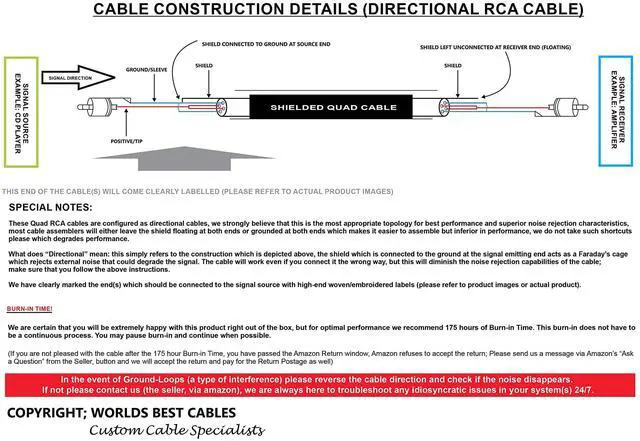 Alt view image 2 of 5 - 16 Foot RCA Cable Pair - Gotham GAC-4/1 (Black) Star-Quad Audio Interconnect Cable with Amphenol ACPR Die-Cast, Gold Plated RCA Connectors - Directional