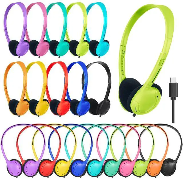 Main image of ZXQZYM USB C Headphones Bulk 20 Pack for School Classroom,Lightweight On-Ear Wired Kids Headphones USB C for Boys Girls Students Tablet Travel Computer Smartphones Mixed Colors
