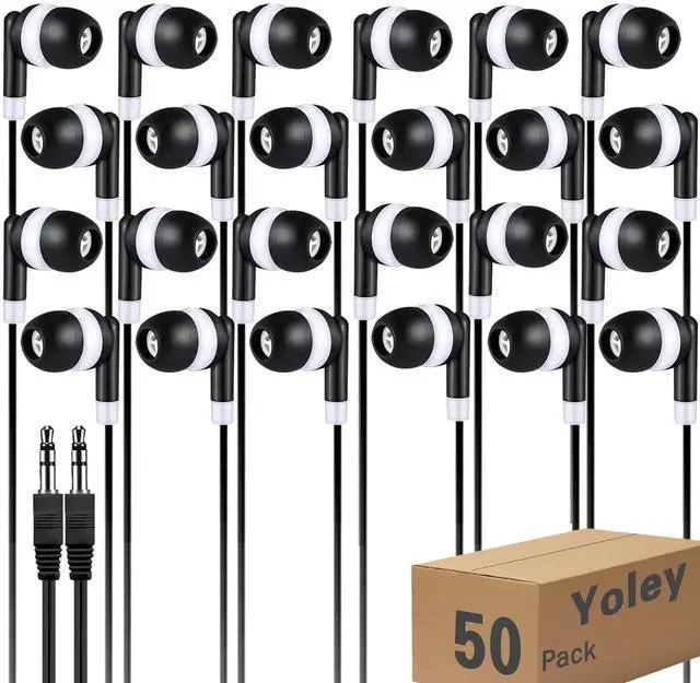 Main image of Yoley Bulk Earbud Headphones 50 Pack for School Classroom Kids, Wholeslae Wired Durable Earphones Class Set for Students Children Toddler Teens Boys Girls and Adult (Black, 50pcs)