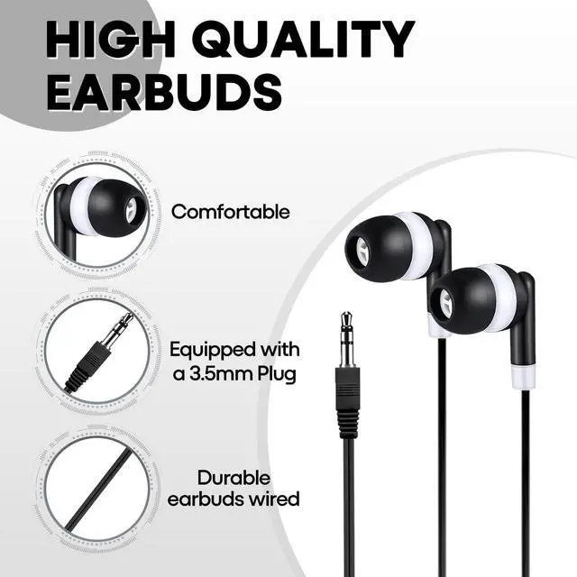 Alt view image 3 of 5 - Yoley Bulk Earbud Headphones 50 Pack for School Classroom Kids, Wholeslae Wired Durable Earphones Class Set for Students Children Toddler Teens Boys Girls and Adult (Black, 50pcs)