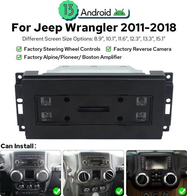 Alt view image 2 of 5 - Joying Car Radio for Jeep Wrangler JK 2011-2018 Upgrade Android 13 Floating Stereo 15.1" IPS Touchscreen 4GB+64GB with Wireless CarPlay & Android Auto, Bluetooth, GPS, AM/FM, SWC(JY-JP115T4)