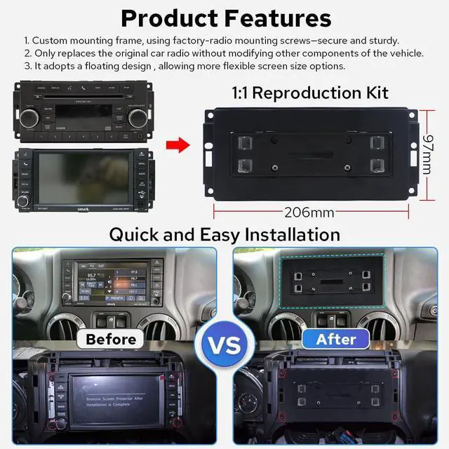 Alt view image 3 of 5 - Joying Car Radio for Jeep Wrangler JK 2011-2018 Upgrade Android 13 Floating Stereo 15.1" IPS Touchscreen 4GB+64GB with Wireless CarPlay & Android Auto, Bluetooth, GPS, AM/FM, SWC(JY-JP115T4)