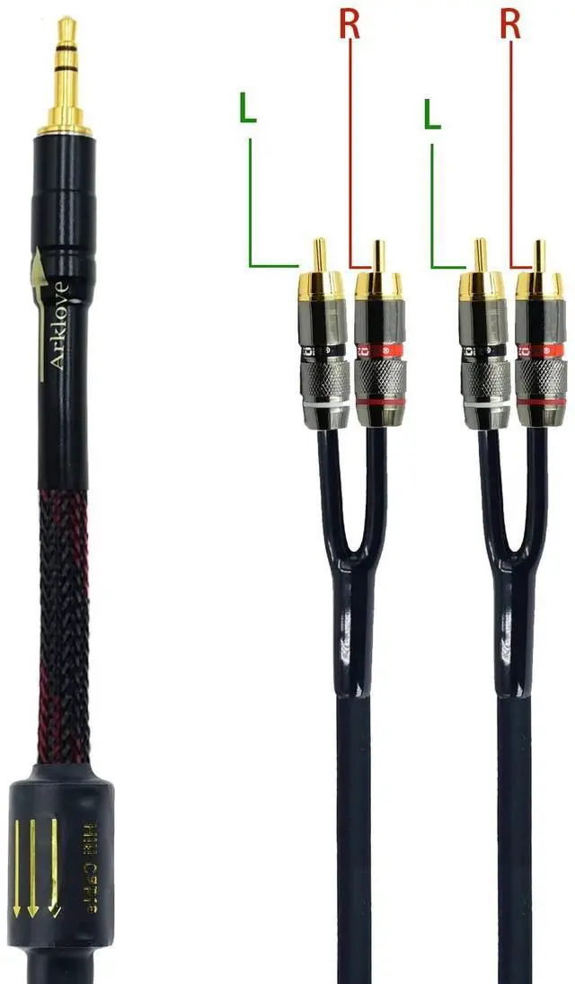 Alt view image 2 of 5 - Arklove 3ft Shielded 1/8" aux Input 3.5mm RCA Output Splitter Stereo Audio Video Cable Out 3.5 Male to 4 RCA Male in Dual Speaker Cord 24k Gold Plated