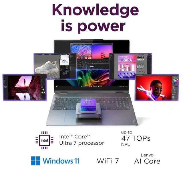 Alt view image 5 of 7 - Lenovo Yoga 7i 2-in-1 16" 2K Touchscreen Laptop Intel Core Ultra 7 256V 16GB RAM 512GB SSD Luna Grey