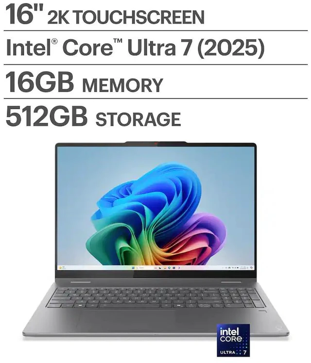 Main image of Lenovo Yoga 7i 2-in-1 16" Touchscreen Laptop Intel Core Ultra 7 256V 16GB RAM 512GB SSD Luna Grey
