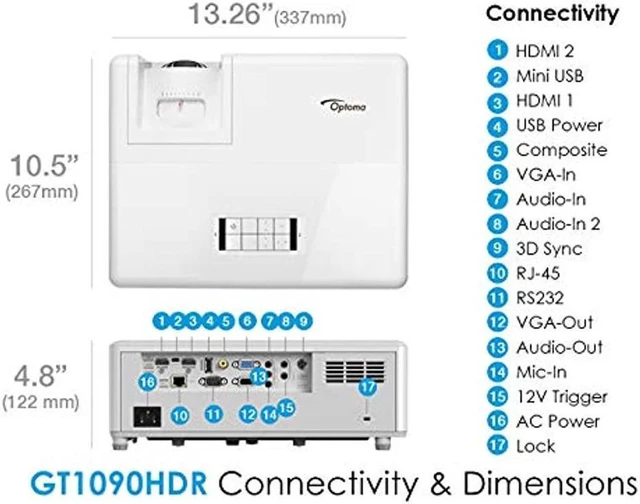 Alt view image 5 of 5 - Optoma GT1090HDR Short Optoma GT1090HDR Short Throw Laser Gaming Projector | 4K HDR Input | Lamp-Free Reliable Operation 30,000 Hours | Bright 4,200 lumens for Day and Night | HDR + HLG Compatible