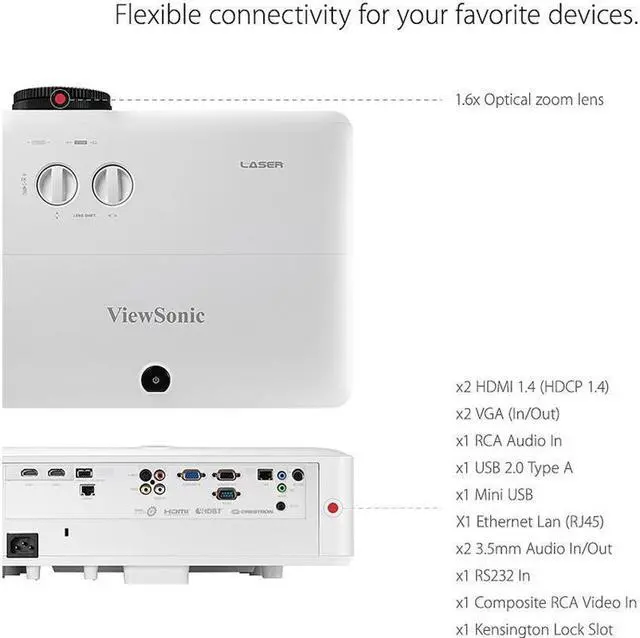 Alt view image 5 of 5 - ViewSonic LS850WU 5000 Lumens WUXGA Networkable Laser Projector with One-Wire HDBT 1.6x Optical Zoom Vertical Horizontal Keystone and Lens Shift
