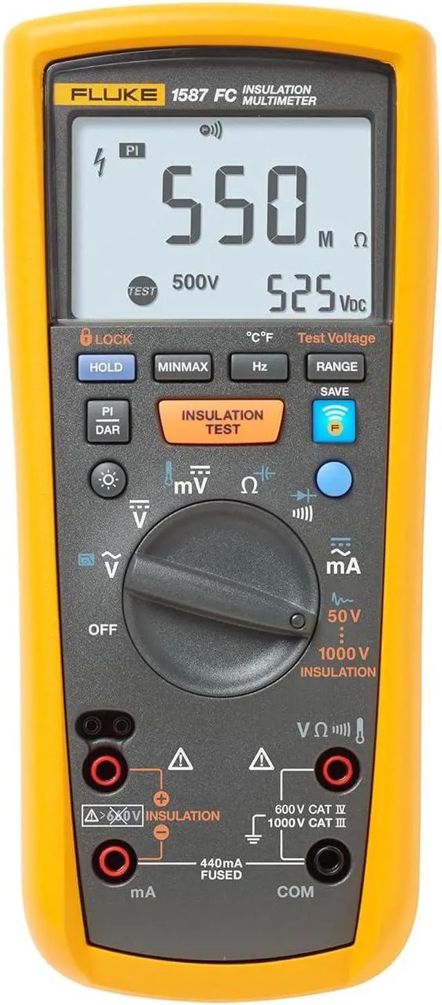 Main image of Fluke 1587 FC 2-in-1 Insulation Multimeter, True-RMS, Selectable Insulation Test Voltages Up To 1000 V, Pi/DAR Timed Ratio Tests, Measures Frequency, Includes Low-Pass Filter For Motor Drive VFD