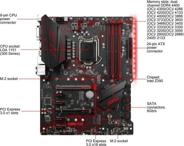 Alt view image 3 of 6 - MSI MPG Z390 Gaming Plus LGA1151 (Intel 8th and 9th Gen) M.2 USB 3.1 Gen 2 DDR4 HDMI DVI CFX ATX Intel Motherboard