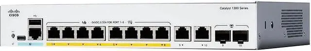 Alt view image 2 of 3 - Cisco Catalyst 1300-8P-E-2G Managed Switch, 8 Port GE, PoE, Ext PS, 2x1GE Combo, Limited Lifetime Protection (C1300-8P-E-2G)