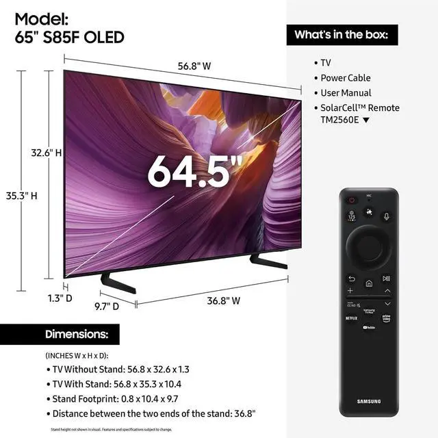 Alt view image 2 of 4 - Samsung QN65S85F 65 inch Class S85F Series 4K OLED Vision AI Smart Tizen TV