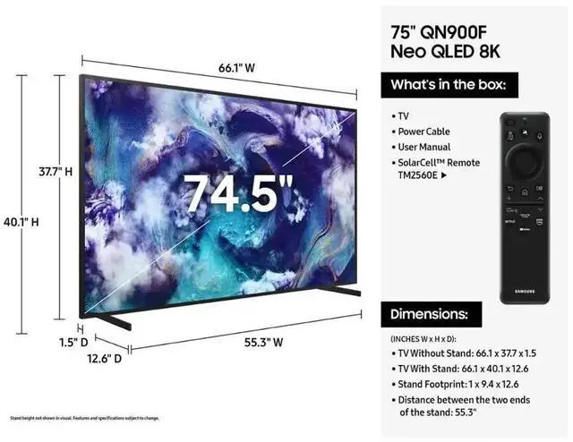 Alt view image 3 of 8 - Samsung QN75QN900FFXZA 75 Class QN900F Series Neo QLED 8K Mini LED Samsung Vision AI Smart Tizen TV (2025)
