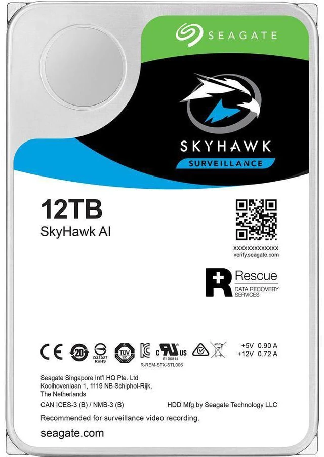 Main image of Seagate SkyHawk AI ST12000VE0008 12TB 7200 RPM 256MB Cache SATA 6.0Gb/s 3.5" Internal Hard Drive Bare Drive - OEM