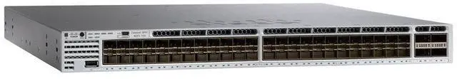 Main image of Catalyst 3850 Switch that supports SFP+ transceivers, 48 ports that support up to 10G, and 4 QSFP ports (WS-C3850-48XS-E)