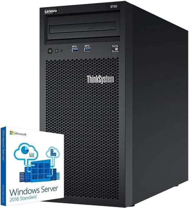 Main image of Lenovo ThinkSystem ST50 Tower Server Bundle Including Windows Server 2016, Intel Xeon 3.4GHz CPU, 32GB DDR4 2666MHz RAM, 6TB HDD Storage, JBOD RAID