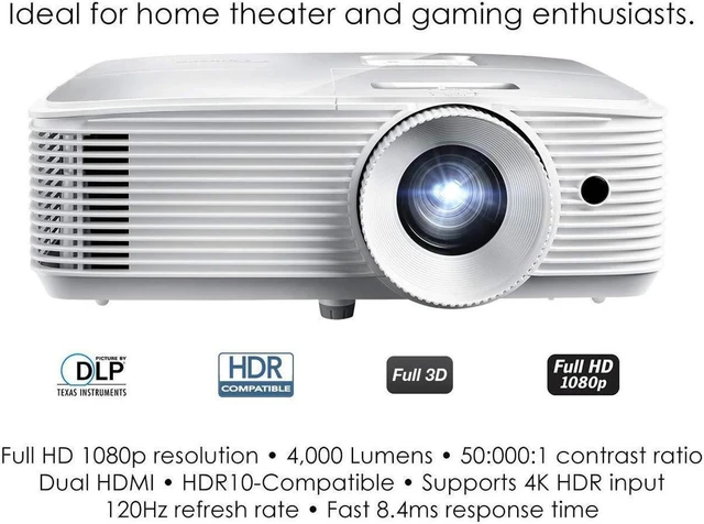 Alt view image 2 of 7 - Optoma HD39HDR High Brightness HDR Home Theater Projector | 120Hz Refresh Rate | 4000 lumens | Fast 8.4ms Response time with 120Hz | Easy Setup with 1.3X Zoom | 4K Input | Quiet Operation 26dB