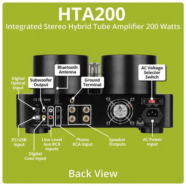 Alt view image 4 of 5 - Dayton Audio HTA200 Integrated Stereo Hybrid Tube Amplifier 200 Watts