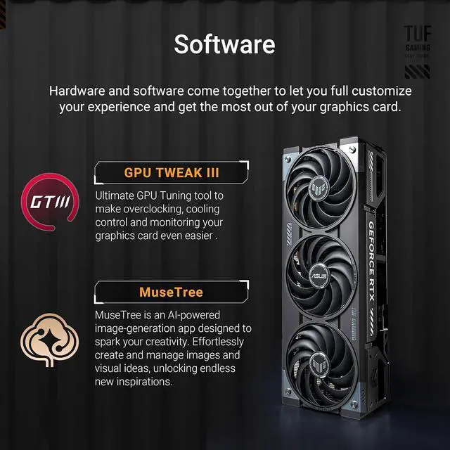 Alt view image 6 of 6 - Asus TUF RTX 5070 Ti OC 16GB GDDR7 GPU  PCIe 5.0, RGB, 2610MHz, HDMI x2, DP x3, Overclocked - 90YV0MD0-M0NA00
