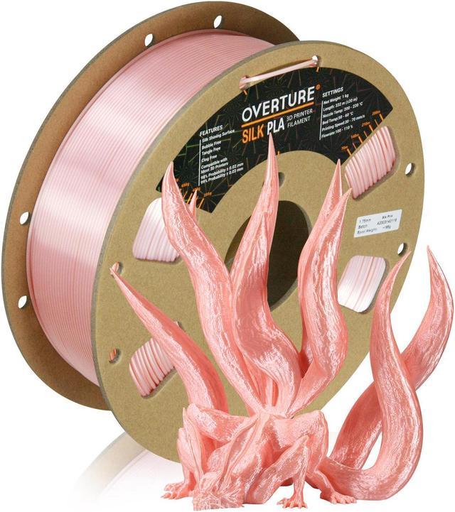 OVERTURE Silk Filament PLA 1.75mm Clog-Free Shiny 3D Printer Consumables,  1kg Spool (2.2lbs), Dimensional Accuracy +/- 0.03 mm, Fit Most FDM Printer  Pink) 