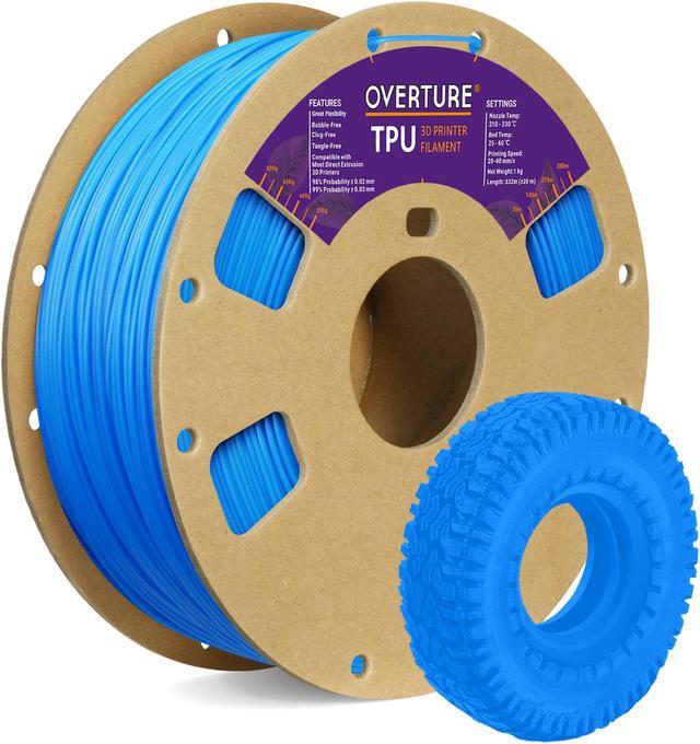 OVERTURE TPU Filament 1.75mm Flexible TPU Roll, Soft 3D Printer  Consumables, 1kg Spool (2.2 lbs), Dimensional Accuracy +/- 0.03 mm (Digital  Blue) 