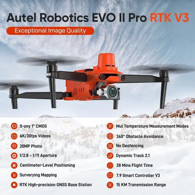 Alt view image 2 of 7 - Autel Robotics EVO II Pro RTK V3 Drone Rugged Bundle 20MP Photo& 6K/30fps Video Professional Surveying & Mapping Drone In Stock