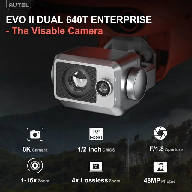 Alt view image 2 of 7 - Autel Robotics Drone EVO II Dual 640T Enterprise V3, Drone with 640x512 Thermal Imaging with 0.8" RYYB CMOS 8K Sensor, 10+Temperature Measurement Modes, 15KM HD Video Transmission, 42Mins Flight Time