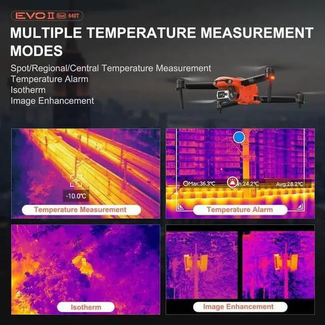 Alt view image 3 of 7 - Autel Robotics Drone EVO II Dual 640T Enterprise V3, Drone with 640x512 Thermal Imaging with 0.8" RYYB CMOS 8K Sensor, 10+Temperature Measurement Modes, 15KM HD Video Transmission, 42Mins Flight Time