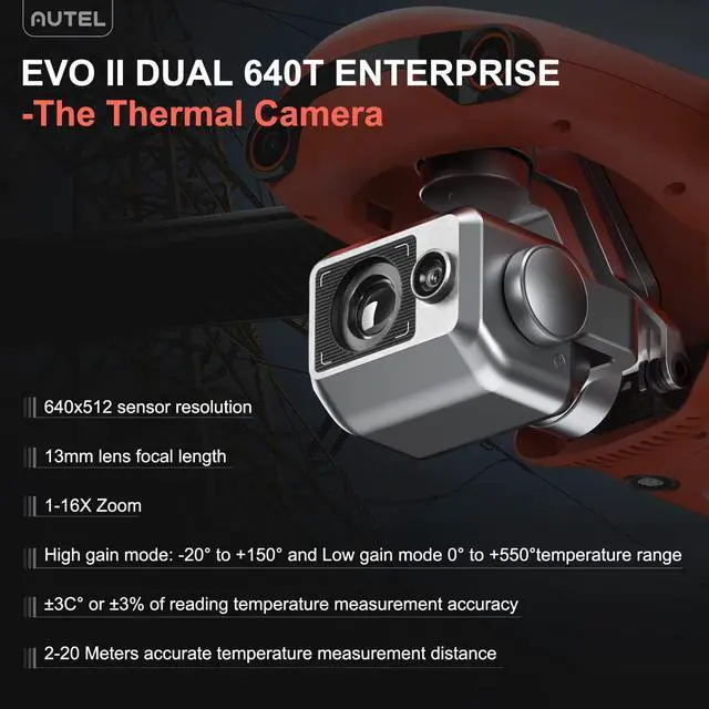 Alt view image 4 of 7 - Autel Robotics Drone EVO II Dual 640T Enterprise V3, Drone with 640x512 Thermal Imaging with 0.8" RYYB CMOS 8K Sensor, 10+Temperature Measurement Modes, 15KM HD Video Transmission, 42Mins Flight Time