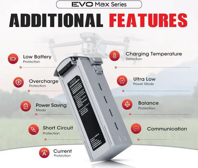 Alt view image 6 of 7 - Autel Robotics EVO Max Series Original Battery 8070mAh 14.88V LiPo 4S Battery 120wh Energy -20ºC to 45ºC Charging Temperature
