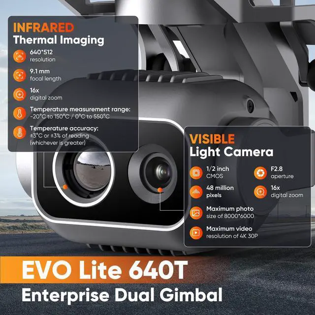 Alt view image 2 of 7 - Autel Robotics 2025 New EVO Lite Enterprise 640T Standa Edition Quadcopter Thermal Drone With Remote Control Professional Accessories
