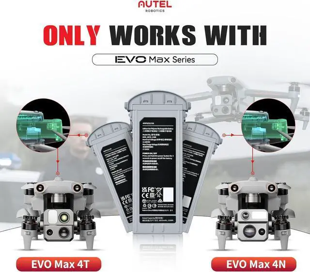 Alt view image 4 of 7 - Autel Robotics EVO Max 4T Battery, 2025 8070mAh 14.88V, Hot-Swapping, Auto self-Heating in Low Temperatures,42 Minutes Flight, Designed for EVO Max 4N/ 4T (XE) Drone
