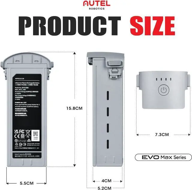 Alt view image 2 of 7 - Autel Robotics EVO Max 4T Battery, 2025 8070mAh 14.88V, Hot-Swapping, Auto self-Heating in Low Temperatures,42 Minutes Flight, Designed for EVO Max 4N/ 4T (XE) Drone