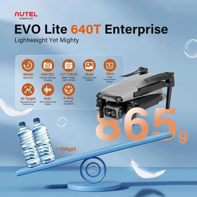 Alt view image 2 of 7 - Autel Robotics EVO Lite 640T Enterprise, 640 * 512 30Hz Thermal&1/2'' CMOS 48MP Camera, AI Target Recognition, 42 Minutes,12KM Transmission, Support Remote ID