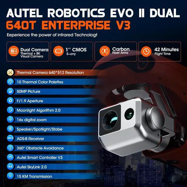Alt view image 2 of 7 - Autel Robotics EVO II DUAL 640T V3 Thermal Camera Smart Controller Bundle