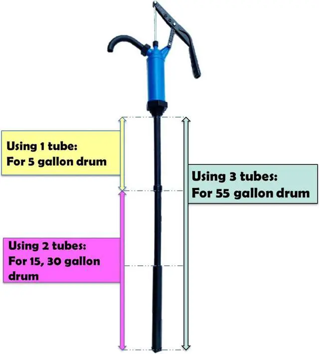 Alt view image 5 of 7 - JAANHUEI P490JH Plastic Lever Acting Drum Barrel Pump PP Manual Drum Barrel Pump Patented in USA Blue 53.5 inches (136 cm) PP Spout 11.8 oz. (350 cc) Per Stroke for 5, 15, 30, 55 gal