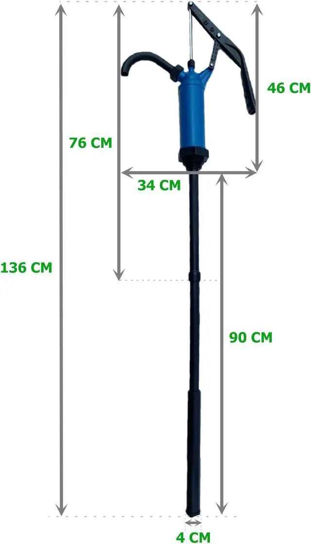 Alt view image 7 of 7 - JAANHUEI P490JH Plastic Lever Acting Drum Barrel Pump PP Manual Drum Barrel Pump Patented in USA Blue 53.5 inches (136 cm) PP Spout 11.8 oz. (350 cc) Per Stroke for 5, 15, 30, 55 gal