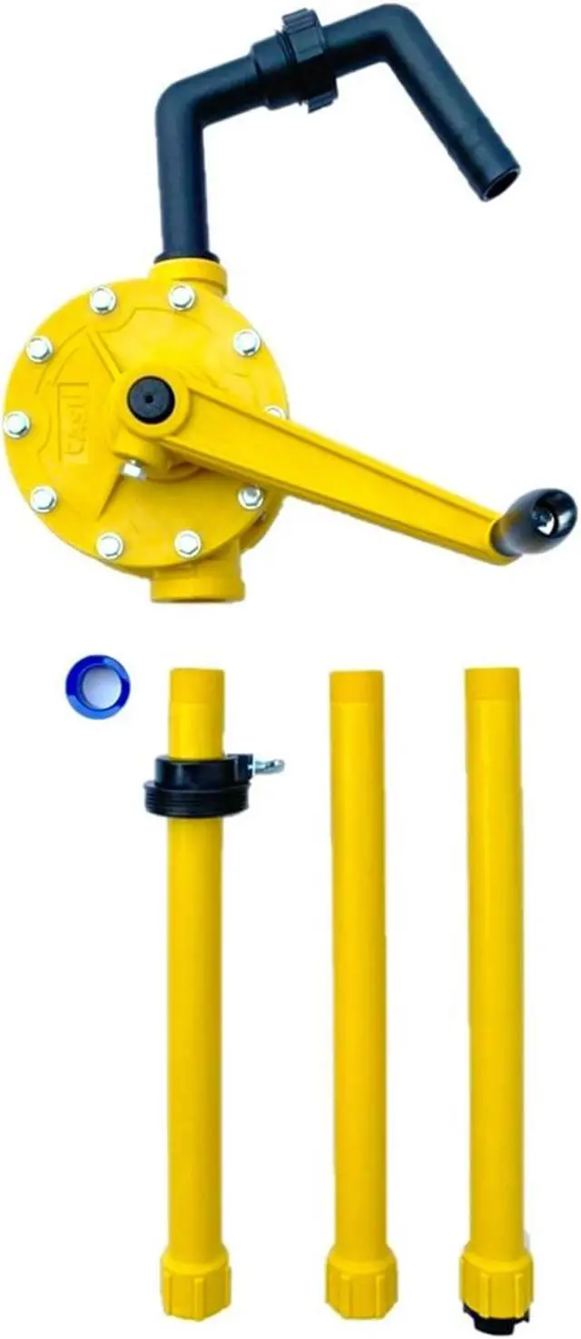 Alt view image 2 of 7 - JAANHUEI RP90PJH Hand Rotary Drum Pump PP Hand Pump Oil Fuel Transfer Patented in Taiwan Yellow 51.9 inches (132 cm) PP FKM Seals 9.4 oz. (280 cc) Per Rotation for 5, 15, 30, 55 gal