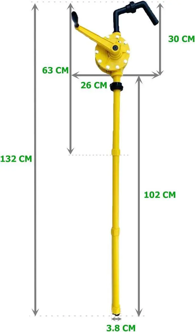 Alt view image 6 of 7 - JAANHUEI RP90PJH Hand Rotary Drum Pump PP Hand Pump Oil Fuel Transfer Patented in Taiwan Yellow 51.9 inches (132 cm) PP FKM Seals 9.4 oz. (280 cc) Per Rotation for 5, 15, 30, 55 gal