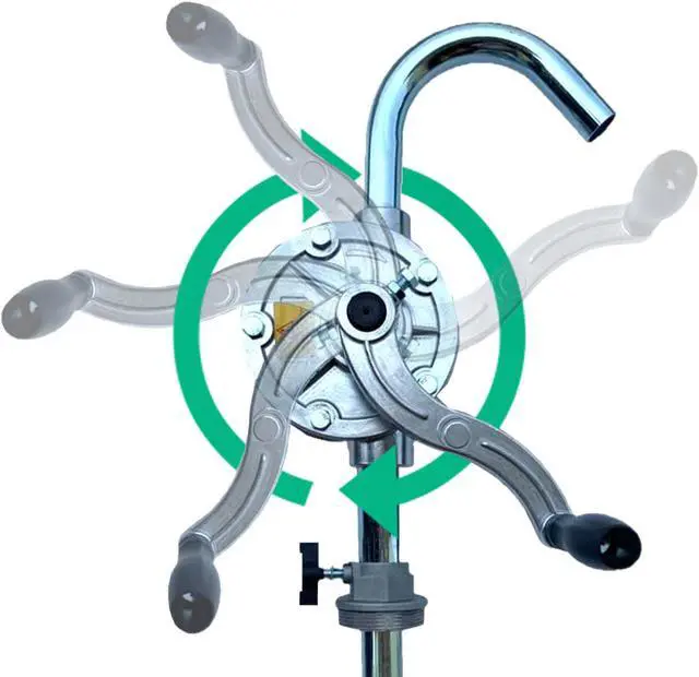 Alt view image 3 of 7 - JAANHUEI RP91AJH Aluminum Rotary Drum Pump Hand Pump for Drum Barrels Patented in Taiwan Silver/Grey 56.1 inches (142.5 cm) PPS Vane, NBR Seals 9.4 oz. (280 cc) per rotation for 5, 15, 30, 55 gal