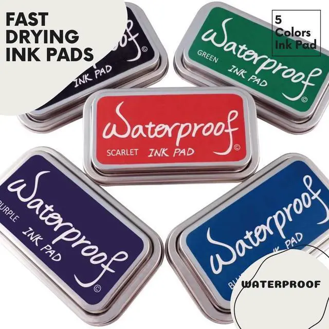 Alt view image 2 of 6 - Waterproof 5 Colors Ink Pad for Stamps,Permanent, Waterproof Ink Pads,Ink Pads for Rubber Stamps, Rubber Stamps Pads- Permanent, Waterproof, Stamp Pads for Card Making, Scrapbooking Supplies