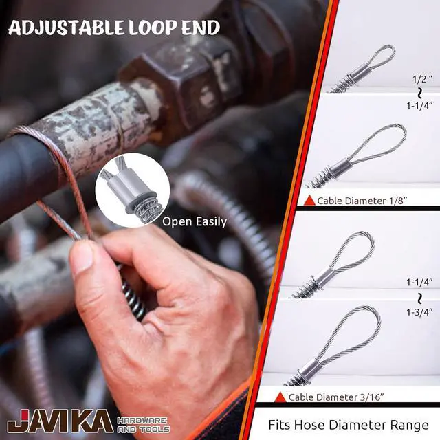 Alt view image 5 of 7 - JAVIKA 200 PSI 1/8inch X 28inch Hose Safety Whip Check Cable, Safety Cable, for Hose to Hose Restraint, Hose Fitting Connection, Safety Check, Hydraulic, Pressure (10 Pack)