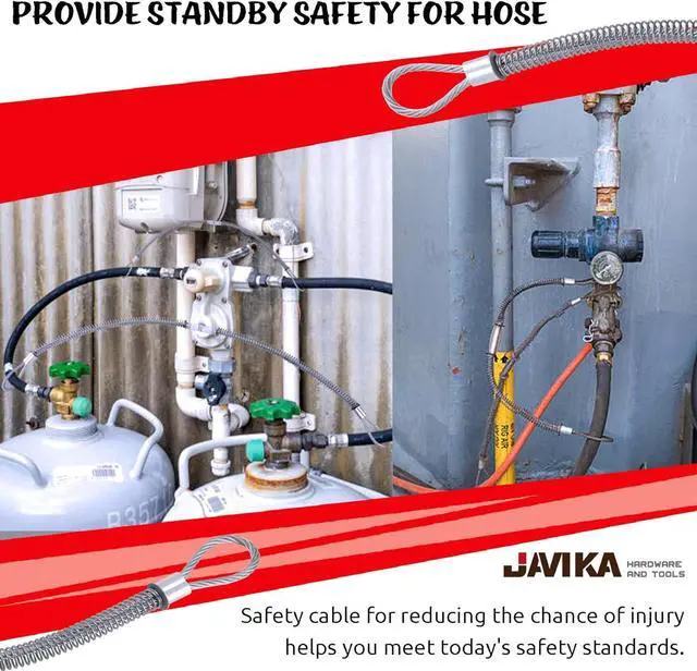 Alt view image 7 of 7 - JAVIKA 200 PSI 1/8inch X 28inch Hose Safety Whip Check Cable, Safety Cable, for Hose to Hose Restraint, Hose Fitting Connection, Safety Check, Hydraulic, Pressure (10 Pack)