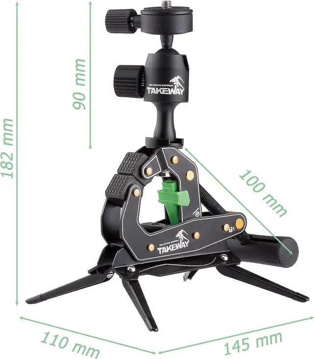 Alt view image 6 of 7 - TAKEWAY Camera Clamp Mount Tabletop C Clamp Mount Stand with Phone Holder, 360°Rotatable Mini Ball Head and 1/4" Screew Quick Release Clamp for GoPro/Brinno/DSLR/MILC/SLR Camera and Smartphone
