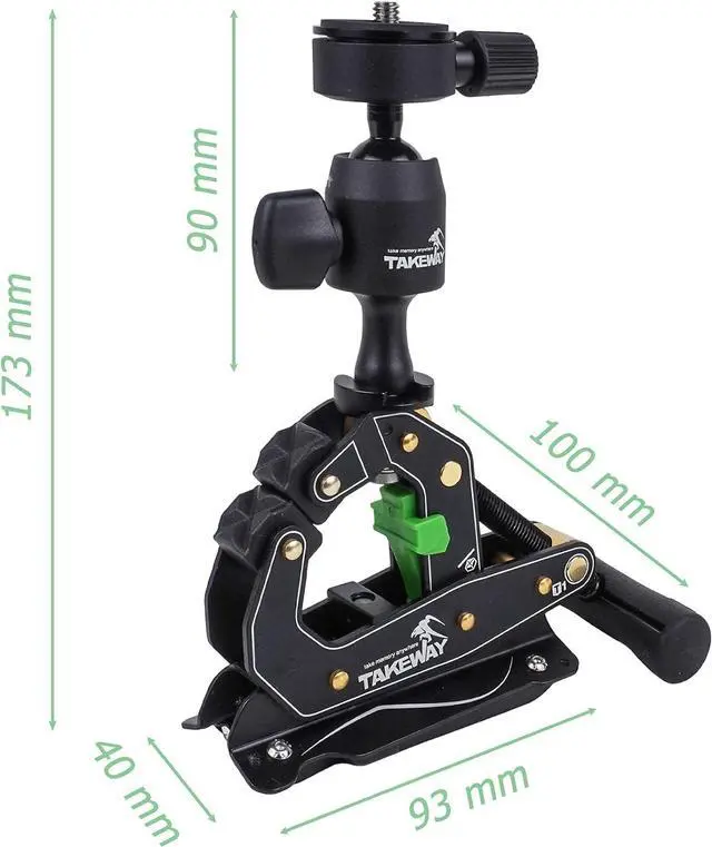 Alt view image 7 of 7 - TAKEWAY Camera Clamp Mount Tabletop C Clamp Mount Stand with Phone Holder, 360°Rotatable Mini Ball Head and 1/4" Screew Quick Release Clamp for GoPro/Brinno/DSLR/MILC/SLR Camera and Smartphone