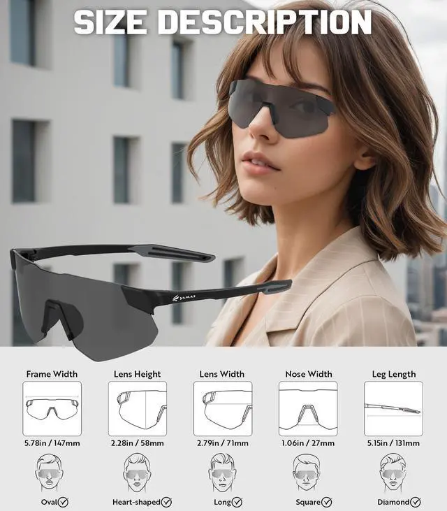 Alt view image 2 of 7 - Sport Sunglasses for Mens Womens, Wrap around Sunglasses, Non-Slip Nose Pads for Climbing and Running, UV400 Protection-Smoke Gray Color